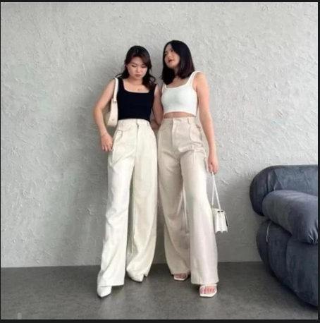ORO PANTS Celana Wanita Highwaist Loose Pants Korean Style Bahan knit Premium